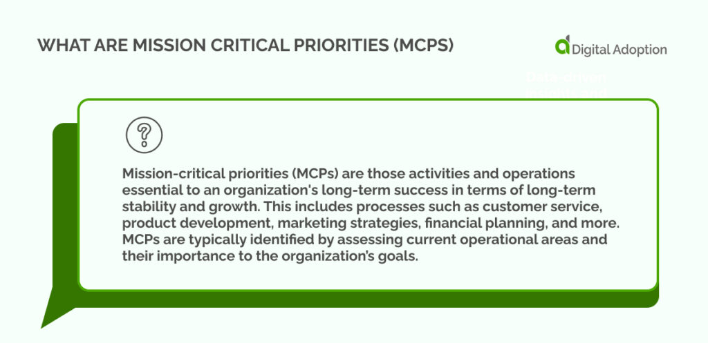 What are mission critical priorities (MCPs)