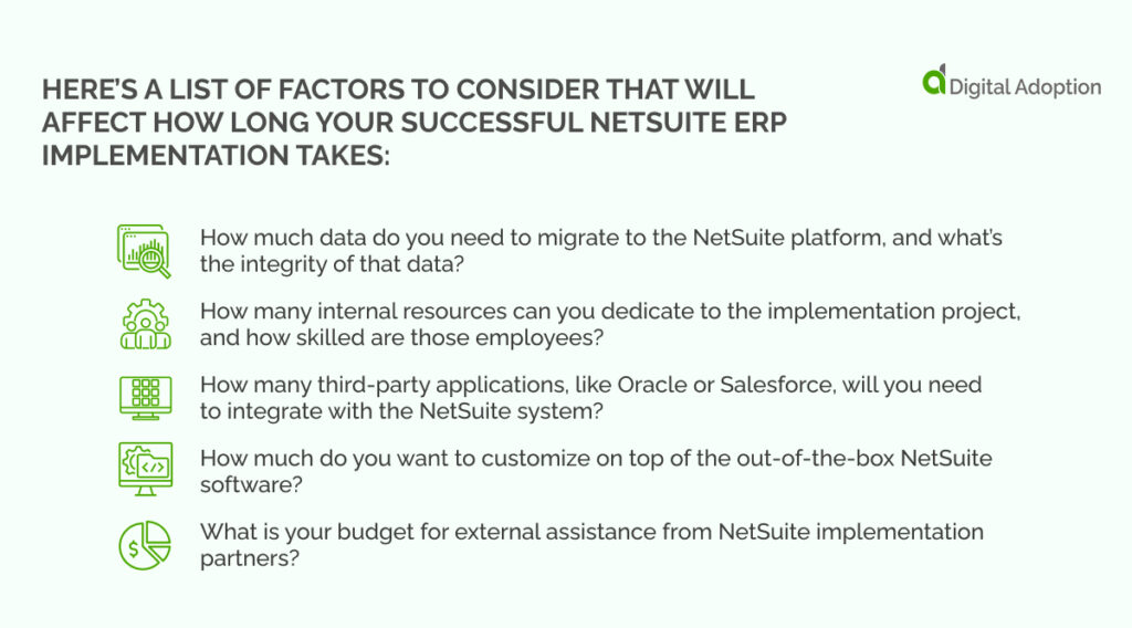 Here's a list of factors to consider that will affect how long your successful NetSuite ERP implementation takes_