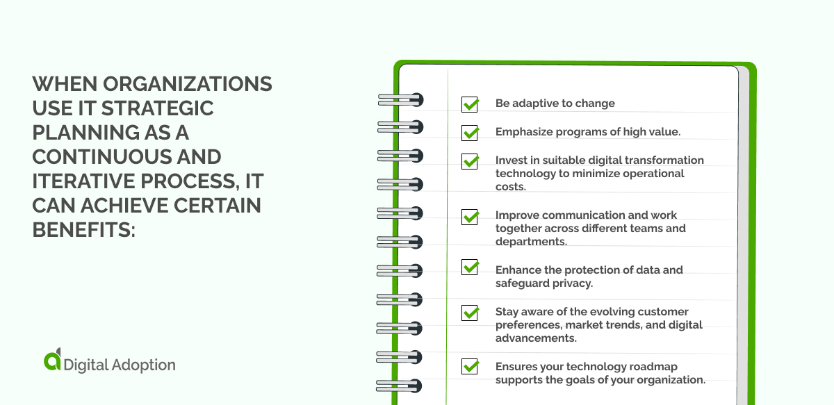 When organizations use IT strategic planning as a continuous and iterative process, it can achieve certain benefits_